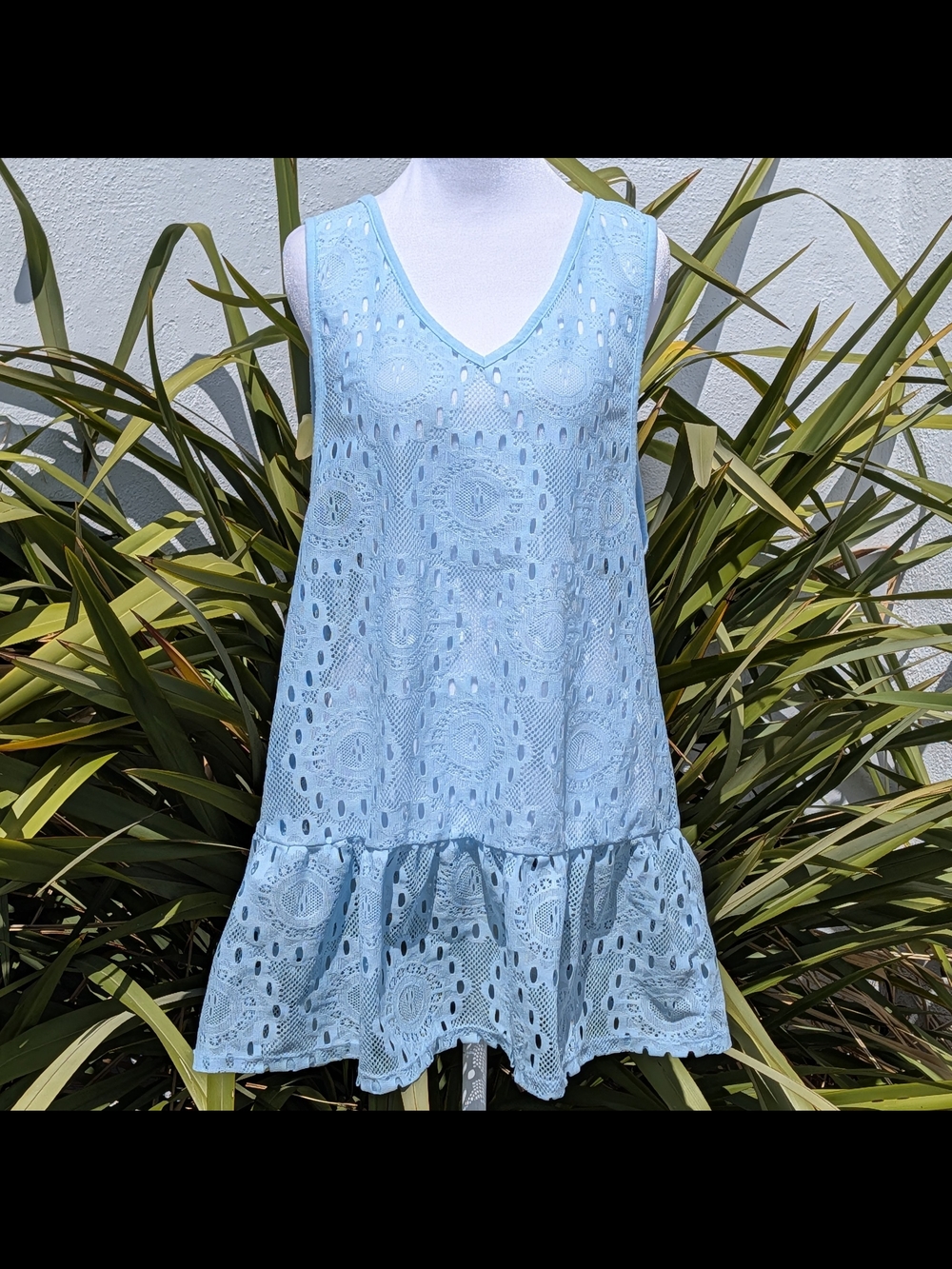 Miken Swim Baby Blue Crochet Lace Drop Waist Swim Coverup Dress Size XL